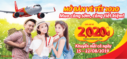 Vietjet mở bán vé tết 2020 giá chỉ từ 2,020 đồng.
