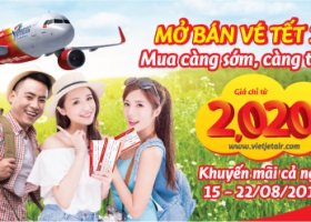 Vietjet mở bán vé tết 2020 giá chỉ từ 2,020 đồng.
